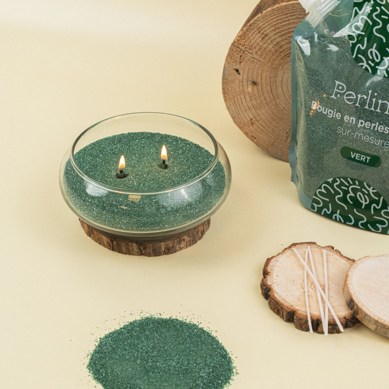 Bougie en perles de cire I Vert I Magie de noël avec Pelines!