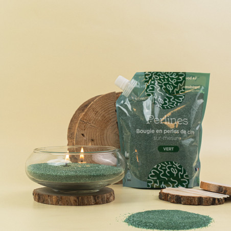 Bougie en perles de cire I Vert I Magie de noël avec Pelines!