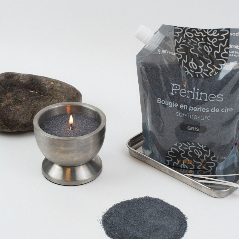 Bougie en perles de cire I Gris I -30% sur la première commande